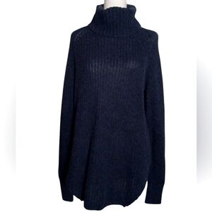 Anthropologie Silence & Noise Navy Blue Open Rib Knit Turtleneck Sweater Small